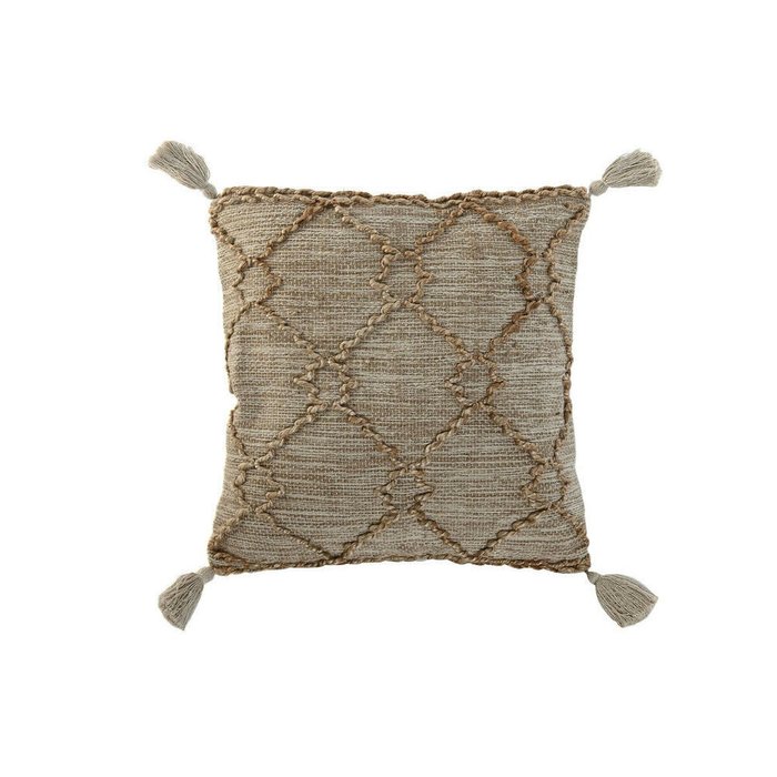 Декоративная подушка Boho 45x45 из хлопка и джута бежевого цвета
