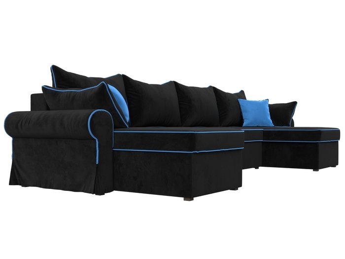 Угловой диван-кровать Элис черного цвета с голубой окантовкой - лучшие Угловые диваны в INMYROOM