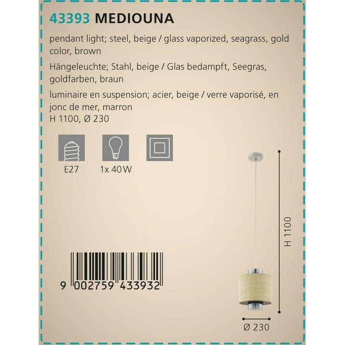 Подвесной светильник Mediouna  бежевого цвета  - лучшие Подвесные светильники в INMYROOM