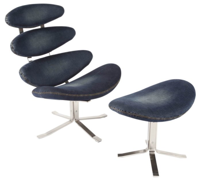 Кресло с подставкой для ног "Denim Cascade Blue Jeans"
