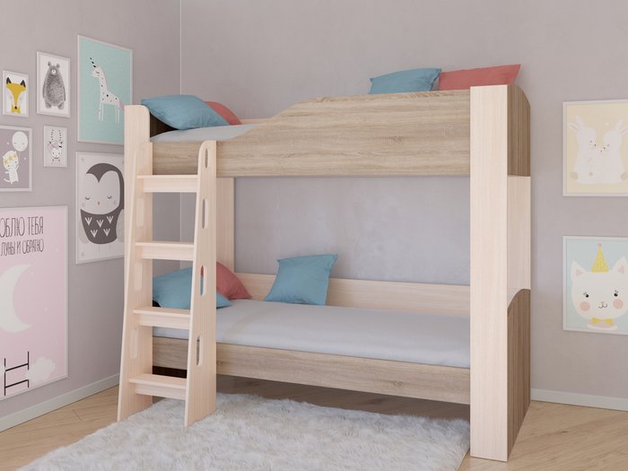 Двухъярусная кровать Астра-2 80х190 цвета Дуб молочный-Дуб сонома - купить Двухъярусные кроватки по цене 18600.0