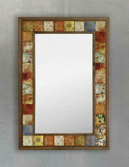 Настенное зеркало с каменной мозаикой 43x63 коричнево-бежевого цвета - купить Настенные зеркала по цене 22495.0