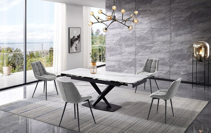 Обеденный раскладной стол Cesar черно-белого цвета - лучшие Обеденные столы в INMYROOM