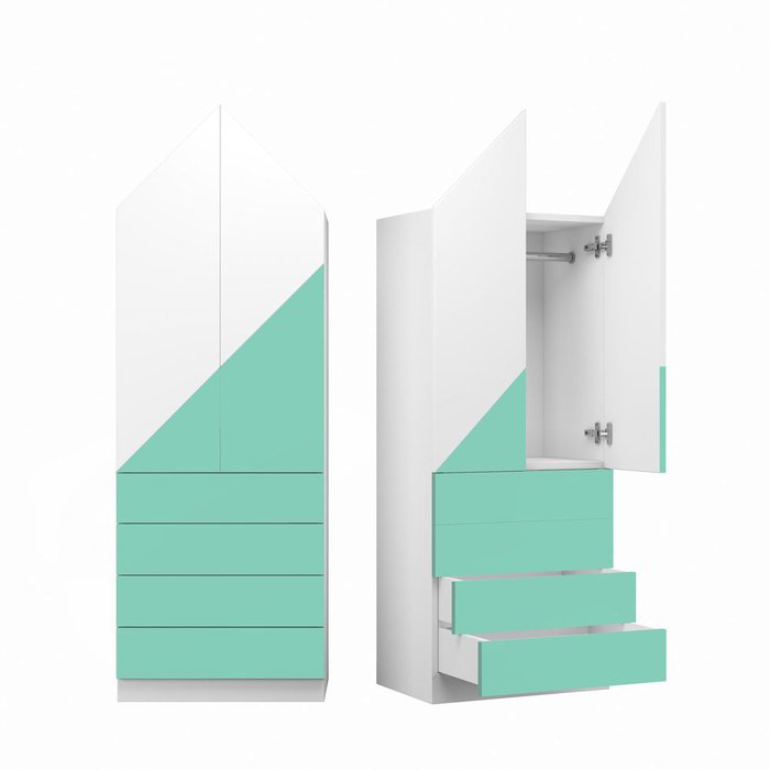 Шкаф Альпы мятно-белого цвета с четырьмя ящиками