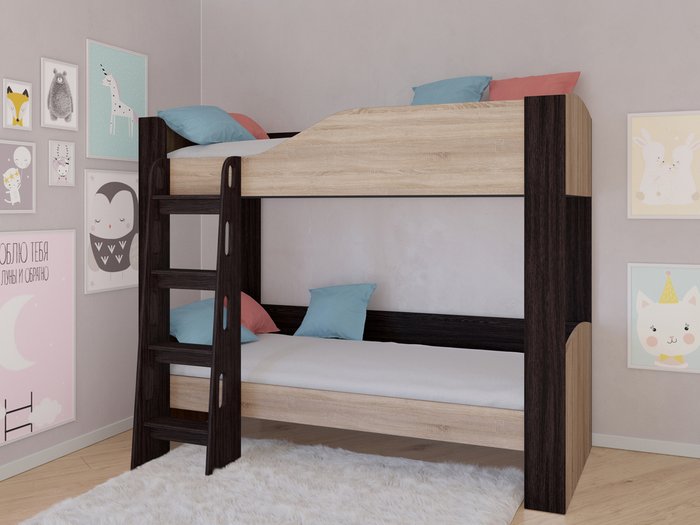 Двухъярусная кровать Астра-2 80х190 цвета Венге-Дуб сонома - купить Двухъярусные кроватки по цене 18600.0