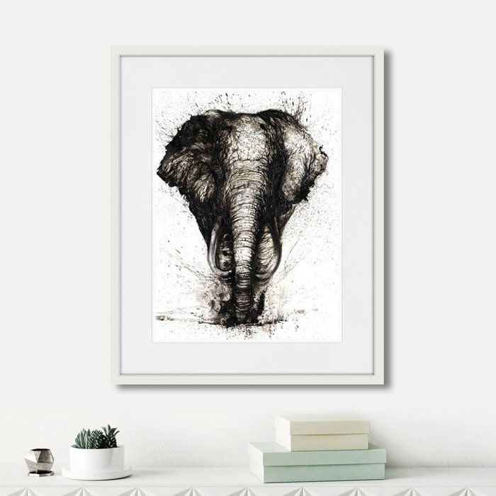 Набор из двух репродукция картин Слоны в деревянной раме - лучшие Картины в INMYROOM