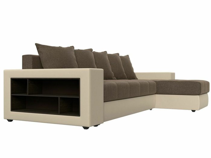Угловой диван-кровать Дубай коричнево-бежевого цвета (ткань/экокожа)  правый угол - лучшие Угловые диваны в INMYROOM