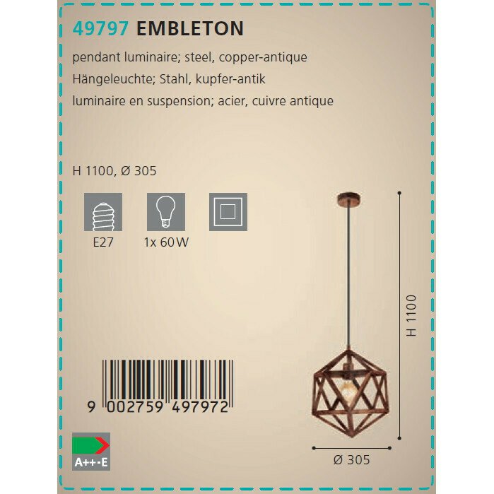 Люстра Eglo Embleton 49797 - лучшие Подвесные светильники в INMYROOM Люстра Eglo Embleton 49797 - лучшие Подвесные светильники в INMYROOM