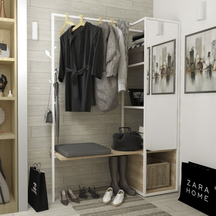 Шкаф комбинированный Сканди с зеркалом и подушкой - лучшие Гарнитуры для прихожей в INMYROOM