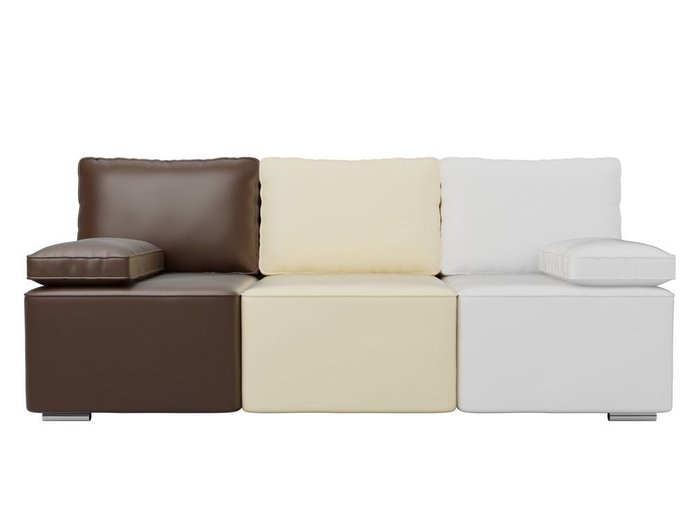 Прямой диван-кровать Радуга коричнево-бежево-белого цвета (экокожа) - купить Прямые диваны по цене 30990.0