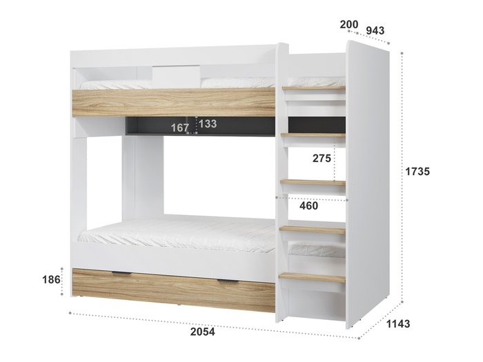 Кровать двухъярусная Скайлайт 90х200 белого цвета - купить Двухъярусные кроватки по цене 47898.0