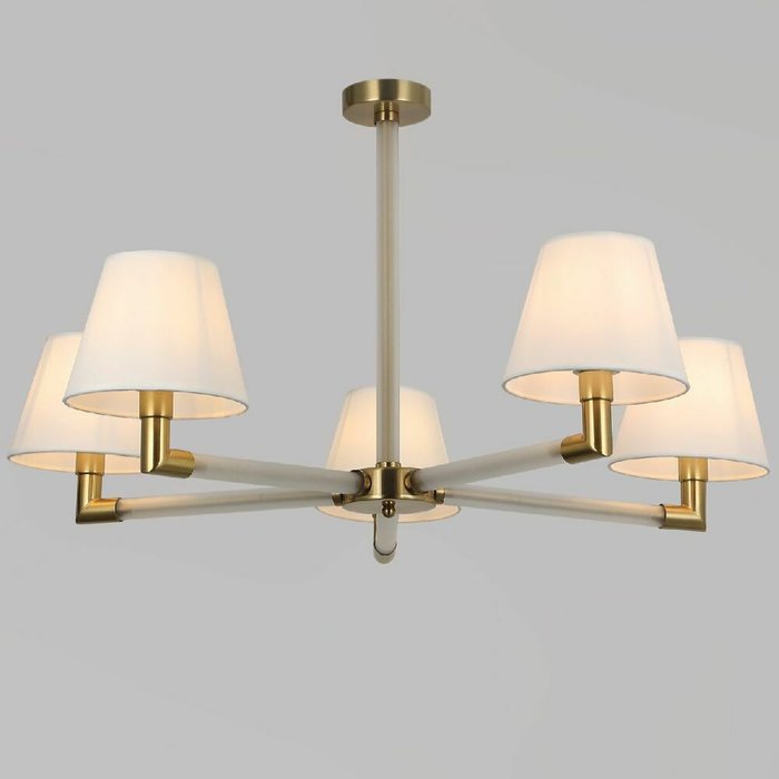 Люстра на штанге IL0501-5P-79 BRASS (ткань, цвет белый) - купить Потолочные люстры по цене 13532.0