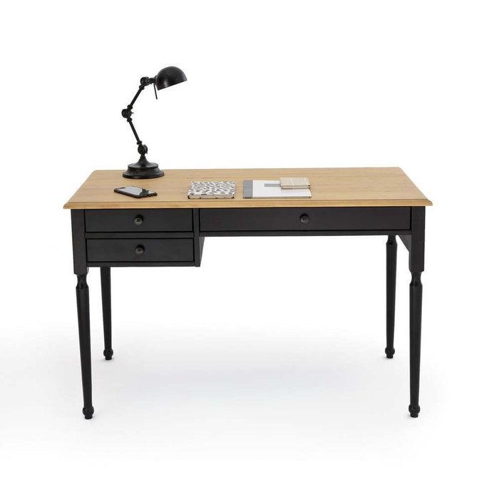 Стол письменный из массива сосны Authentic Style черного цвета