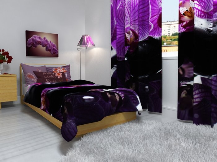 Фотошторы в спальню: Цветение орхидеи - купить Шторы по цене 3990.0
