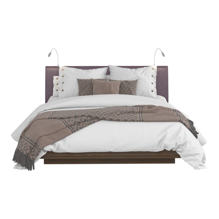 Кровать Сиена 140х200 с сиреневым изголовьем и двумя светильниками  - купить Кровати для спальни по цене 44766.0