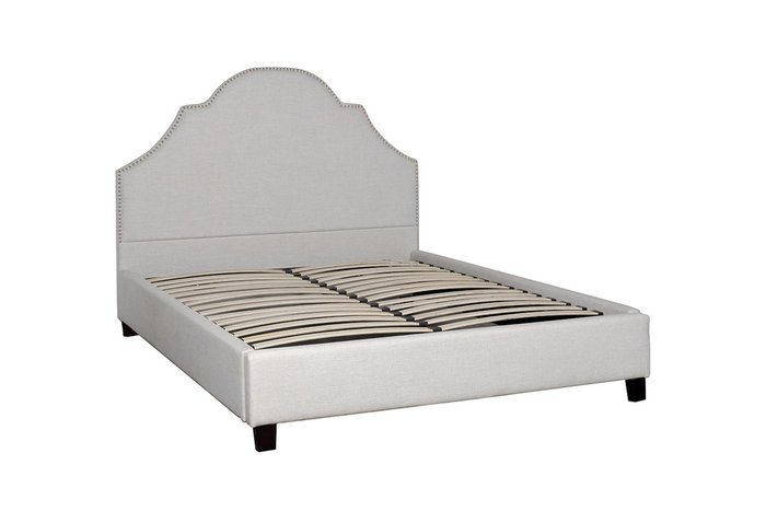 Кровать двуспальная с высоким изголовьем из бежевой рогожки 160х200 - купить Кровати для спальни по цене 117300.0