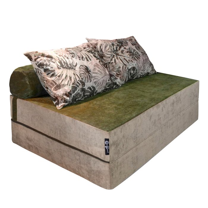 Бескаркасный диван-кровать Duble бежево-зеленого цвета