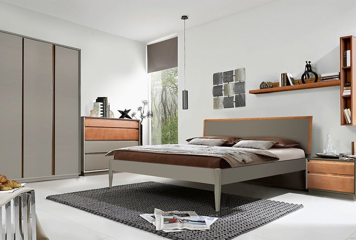 Кровать Кёльн 140х200 серо-коричневого цвета - купить Кровати для спальни по цене 39184.0