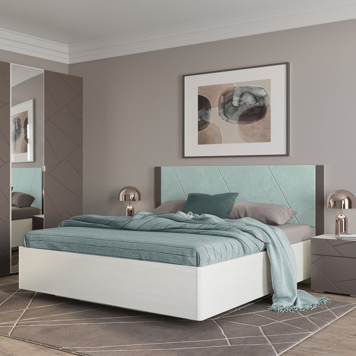 Кровать Селеста 160х200 с подъемным механизмом бело-бирюзового цвета - лучшие Кровати для спальни в INMYROOM