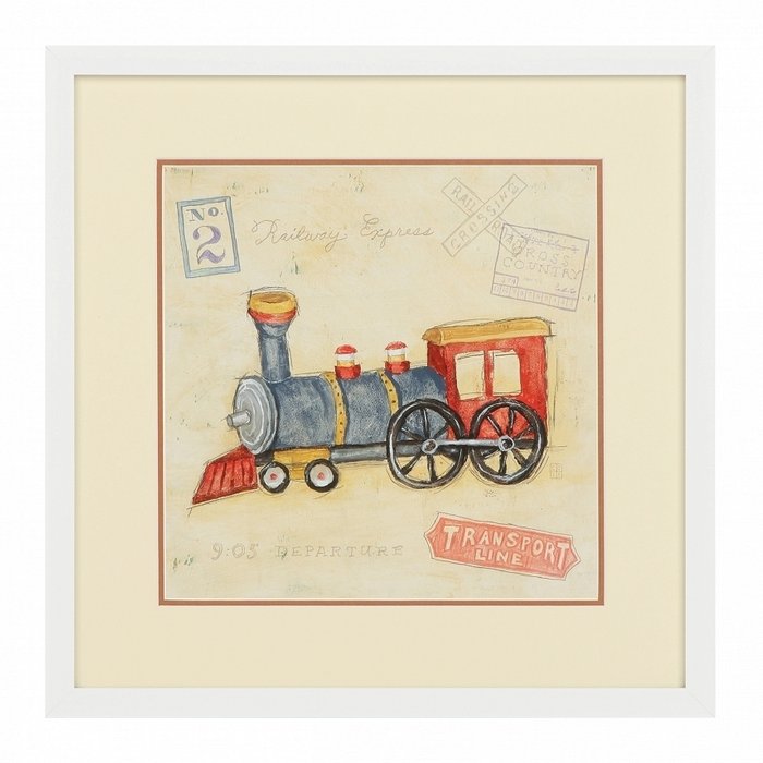 Винтажный постер в раме Vintage Locomotive с рисунком паровоза 
