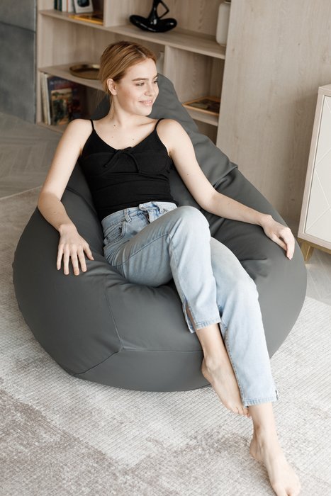 Кресло-мешок Груша XL в обивке из экокожа серого цвета - лучшие Бескаркасная мебель в INMYROOM