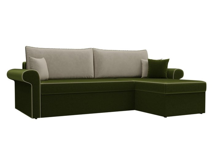 Угловой диван-кровать Милфорд бежево-зеленого цвета правый угол
