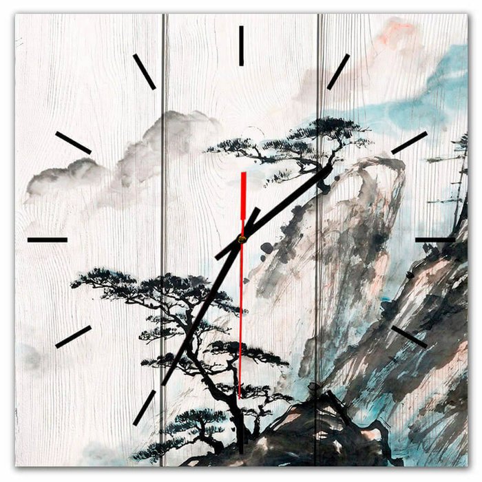 Настенные часы Китайский пейзаж 30х30 серого цвета