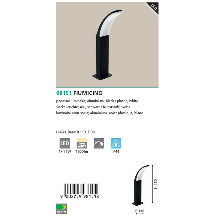 Уличный фонарь Fiumicino М бело-черного цвета - купить Наземные светильники по цене 4950.0