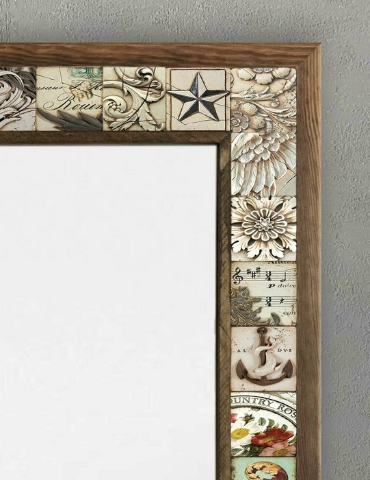 Настенное зеркало 53x73 с каменной мозаикой бежевого цвета - лучшие Настенные зеркала в INMYROOM