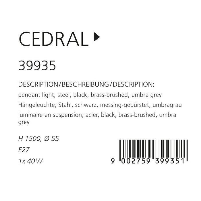 Подвесной светильник Cedral черного цвета - лучшие Подвесные светильники в INMYROOM