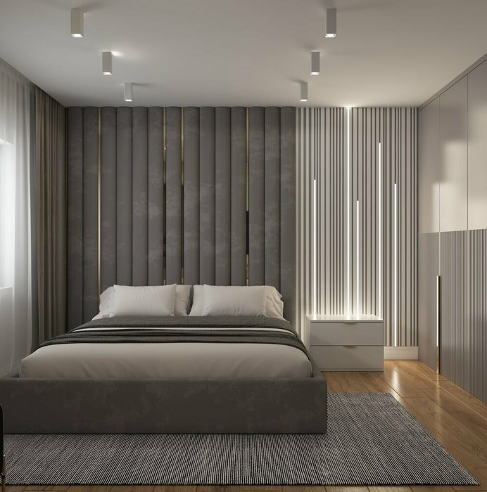 Кровать Сирмионе 160х200 светло-серого цвета с мягкими панелями и подъемным механизмом  - лучшие Кровати для спальни в INMYROOM