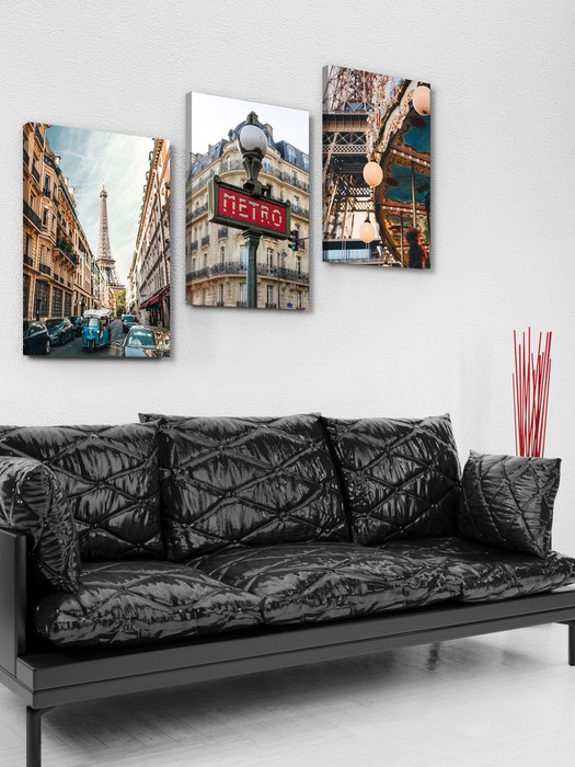 Набор из трех постеров Париж 60х120 на холсте - лучшие Картины в INMYROOM