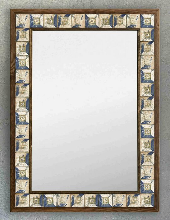Настенное зеркало 53x73 с каменной мозаикой бежево-синего цвета