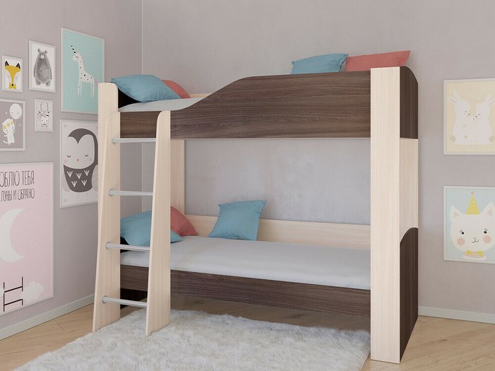 Двухъярусная кровать Астра 2 80х190 цвета Дуб молочный-Дуб шамони - купить Двухъярусные кроватки по цене 16900.0