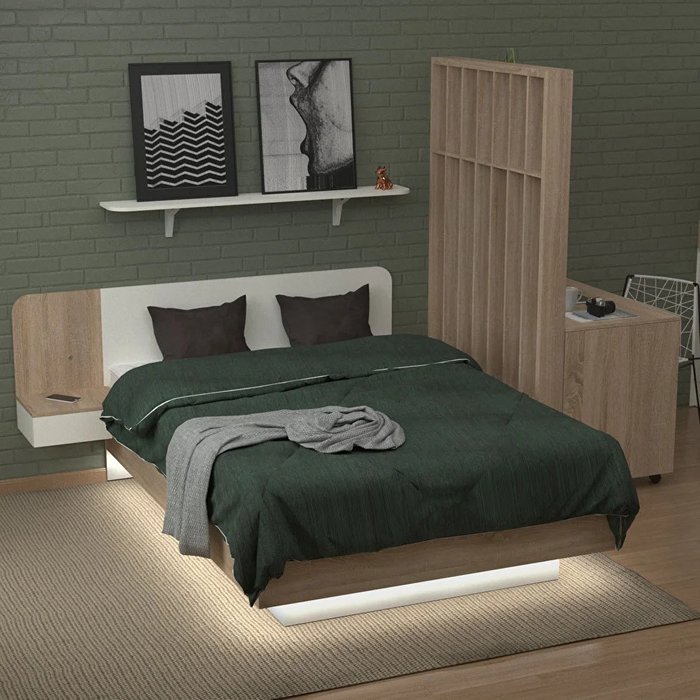 Кровать Астра 160х200 бело-бежевого цвета с подъемным механизмом и одним ящиком - лучшие Кровати для спальни в INMYROOM Кровать Астра 160х200 бело-бежевого цвета с подъемным механизмом и одним ящиком - лучшие Кровати для спальни в INMYROOM