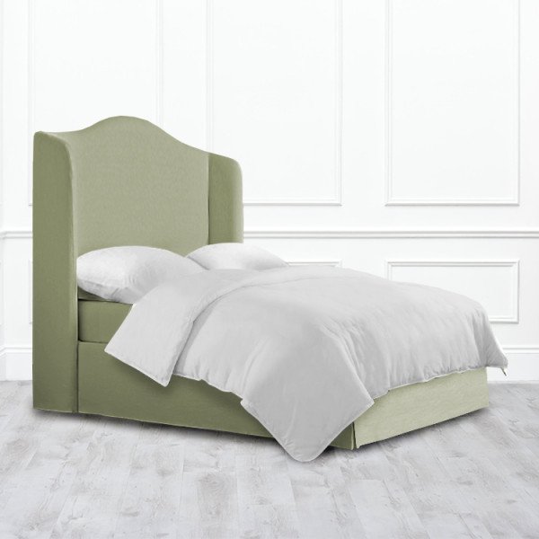 Кровать Cedar из массива с обивкой зеленого цвета