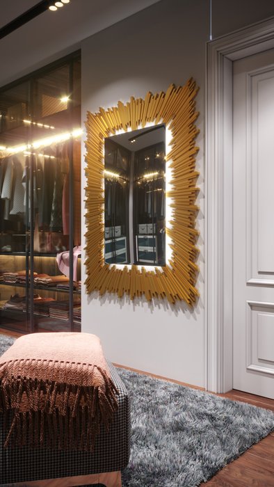 Прямоугольное интерьерное зеркало Sole в декоративной раме - купить Настенные зеркала по цене 33397.0