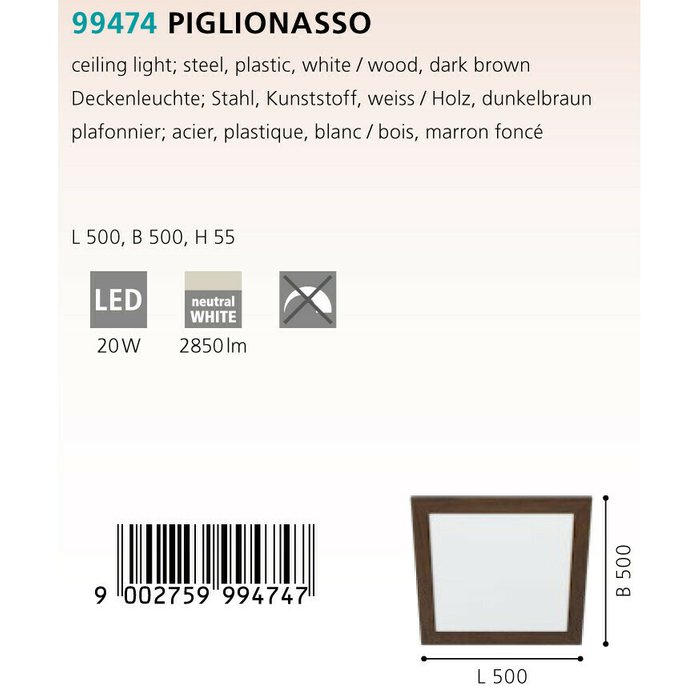 Светильник потолочный Eglo Piglionasso 99474 - купить Подвесные люстры по цене 10990.0