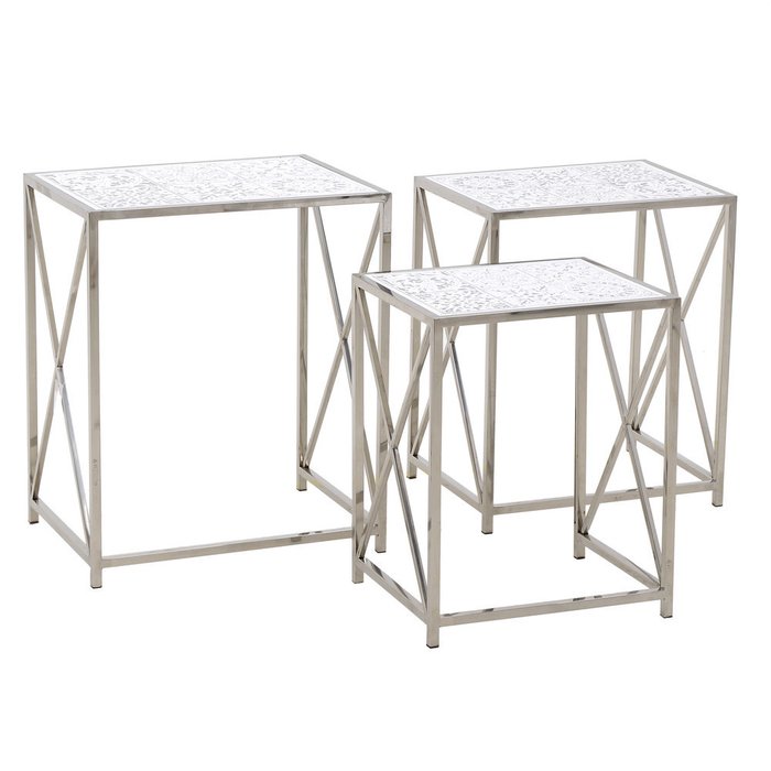 Набор из трех кофейных столиков бело-серебряного цвета