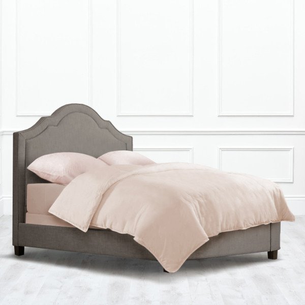 Кровать Harmony из массива с обивкой серо-коричневого цвета