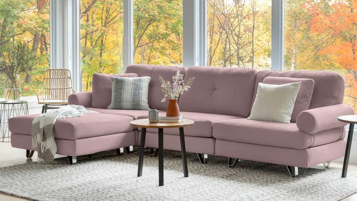 Угловый диван с оттоманкой Багамы темно-розового цвета - купить Угловые диваны по цене 117000.0