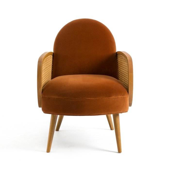Кресло из велюра и плетеной отделкой Buisseau коричневого цвета - купить Интерьерные кресла по цене 48086.0
