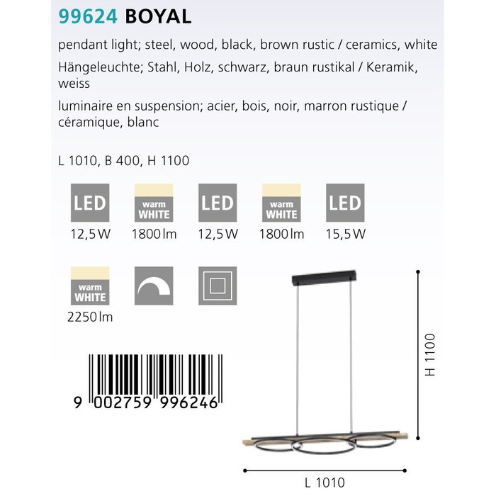 Подвесной светильник Boyal черно-коричневого цвета - купить Подвесные светильники по цене 26390.0