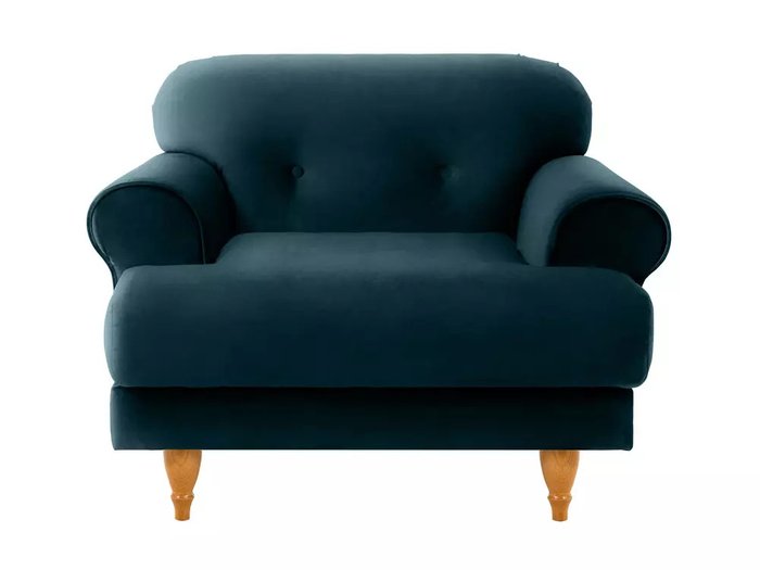 Кресло Italia в обивке из велюра темно-синего цвета с бежевыми ножками - купить Интерьерные кресла по цене 45540.0