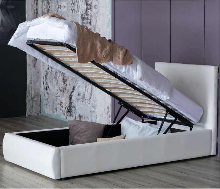 Кровать Селеста 90х200 с подъемным механизмом и матрасом белого цвета - купить Кровати для спальни по цене 32000.0