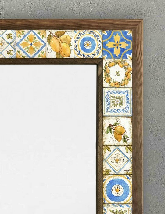 Настенное зеркало с каменной мозаикой 53x73 желто-синего цвета  - лучшие Настенные зеркала в INMYROOM