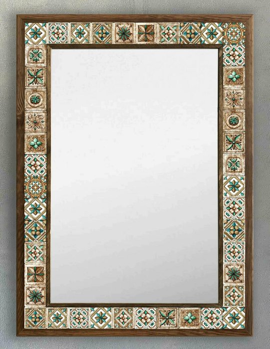 Настенное зеркало 53x73 с каменной мозаикой бежево-зеленого цвета - купить Настенные зеркала по цене 27866.0