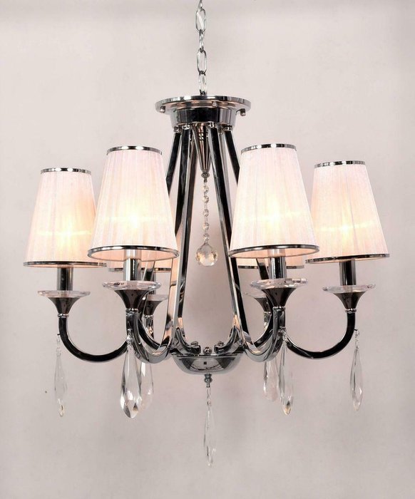 Подвесная люстра Milesia LDP 8926-6 WT+CHR (ткань, цвет белый) - купить Подвесные люстры по цене 10880.0 Подвесная люстра Milesia LDP 8926-6 WT+CHR (ткань, цвет белый) - купить Подвесные люстры по цене 10880.0