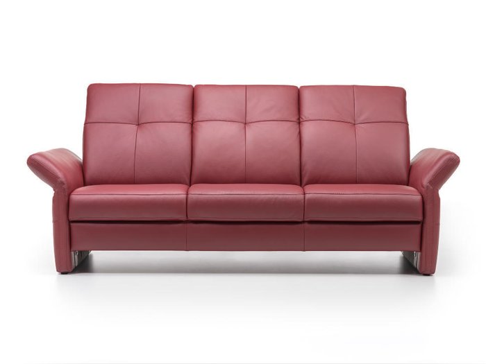 Прямой кожаный диван Bernina красного цвета