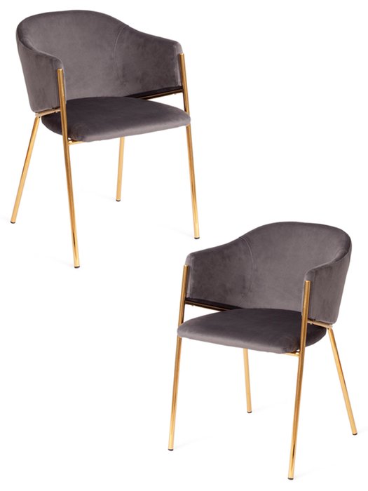 Набор из двух стульев Kronos серого цвета на золотых ножках